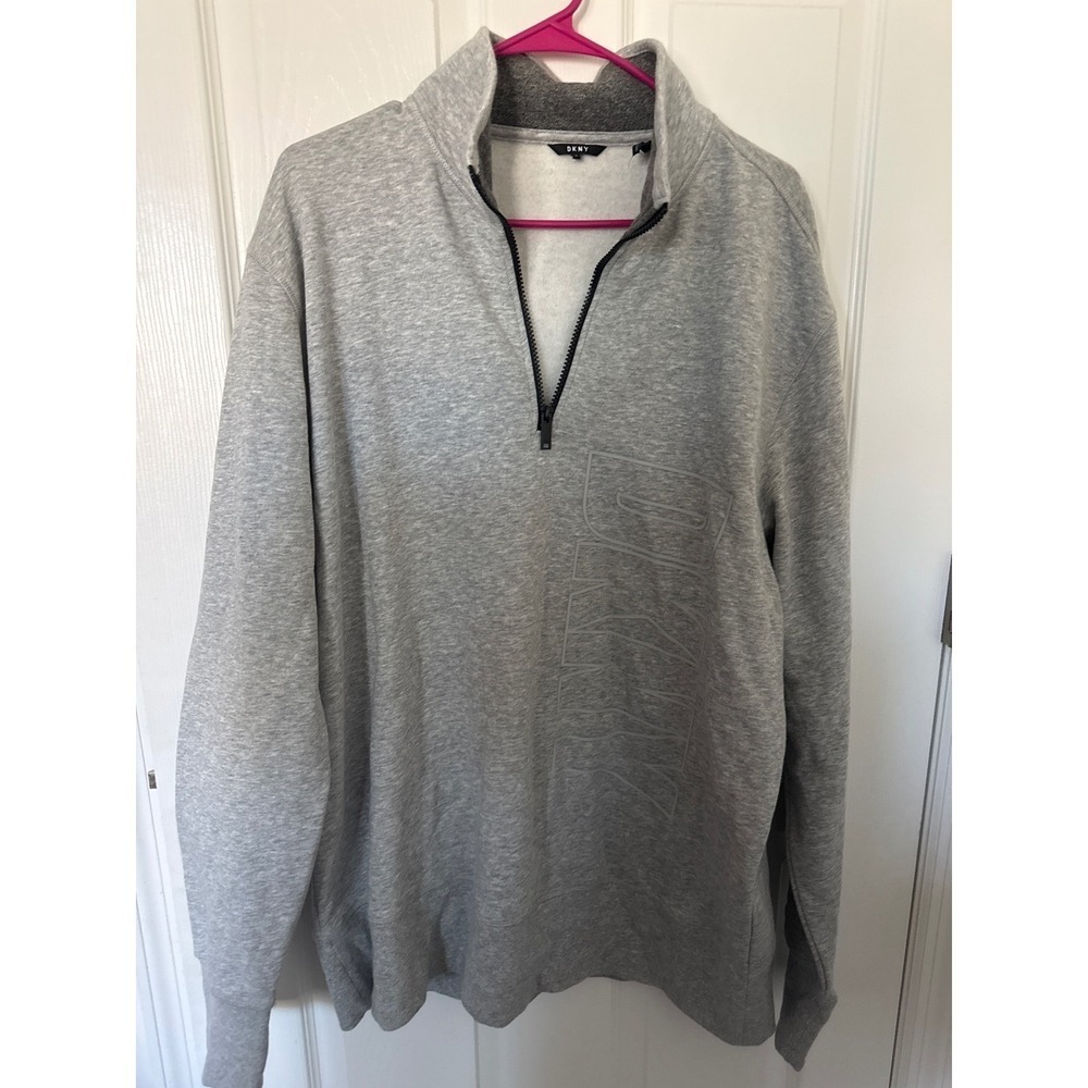 DKNY Mens Pullover Sweatshirt XL Gray Quarter Zip Long Sleeve Casual Top